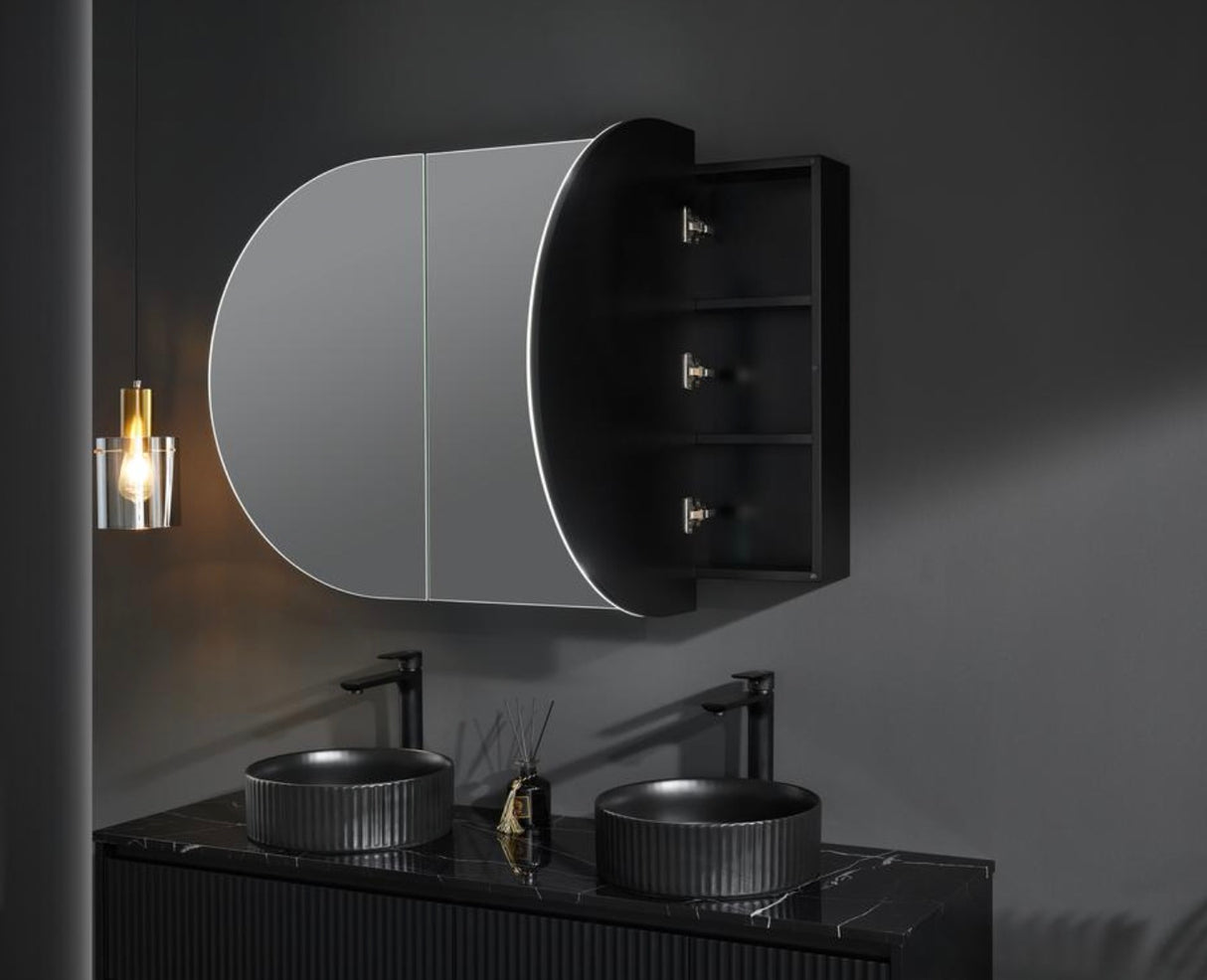 Olivia Pill Oval PVC Mirror Shaving Cabinet Matte Black 1500x800mm