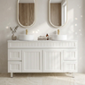 Acacia Hampton Shaker 1500mm Double Matte White PVC Waterproof Vanity Carrara Stone Top - RJ Bathroom