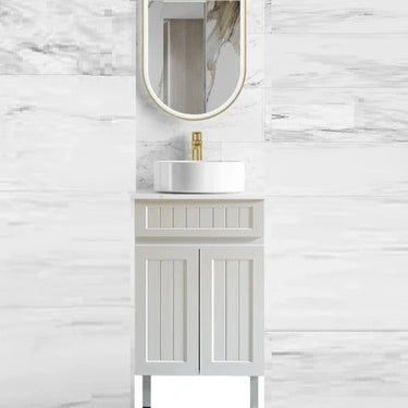 Acacia Hampton Shaker 600*360mm Slim Narrow Vanity Carrara Marble Stone - RJ Bathroom