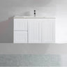Acacia Hampton Shaker 900x360mm Matte White Waterproof Ensuite Slim Narrow Compact Wall Hung Vanity Carrara Stone Top - RJ Bathroom
