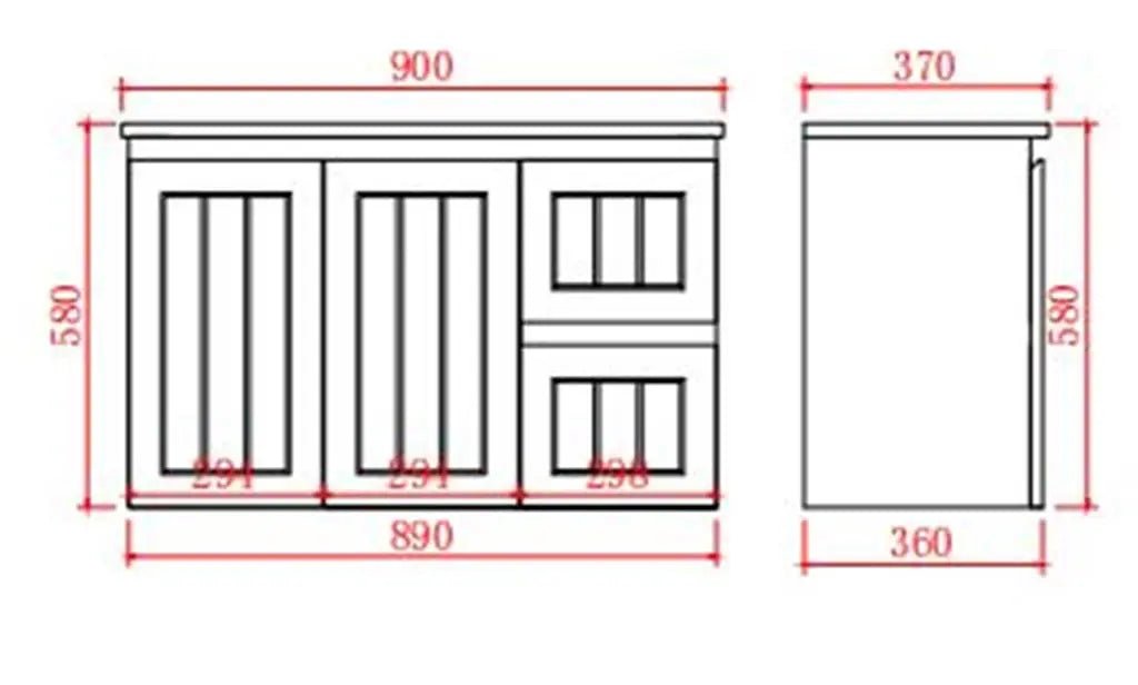 Acacia Hampton Shaker 900x360mm Waterproof Ensuite Slim Narrow Compact Wall Hung Vanity - RJ Bathroom