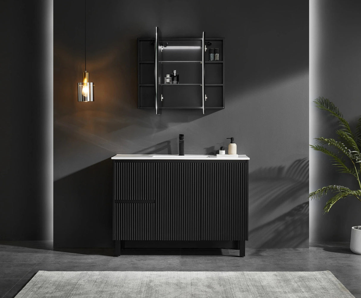 Allison Pill Oval LED Light Shaving Cabinet Matte Black 1500*800*155mm - RJ Bathroom