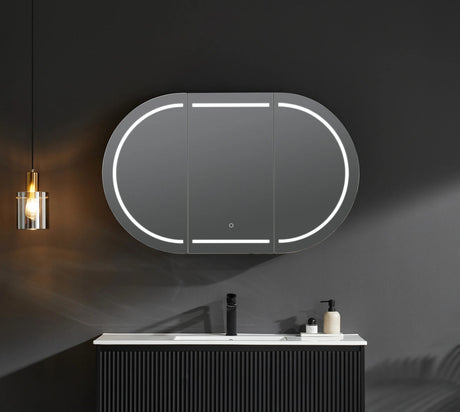 Allison Pill Oval LED Light Shaving Cabinet Matte Black 1500*800*155mm - RJ Bathroom