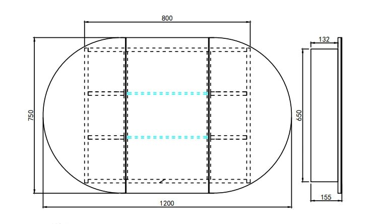 Allison Pill Oval LED Light Shaving Cabinet Matte White 1200*750*150mm - RJ Bathroom
