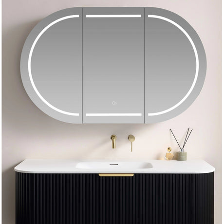 Allison Pill Oval LED Light Shaving Cabinet Matte White 1200*750*150mm - RJ Bathroom