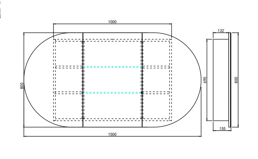 Allison Pill Oval LED Light Shaving Cabinet Matte White 1500*800*155mm - RJ Bathroom