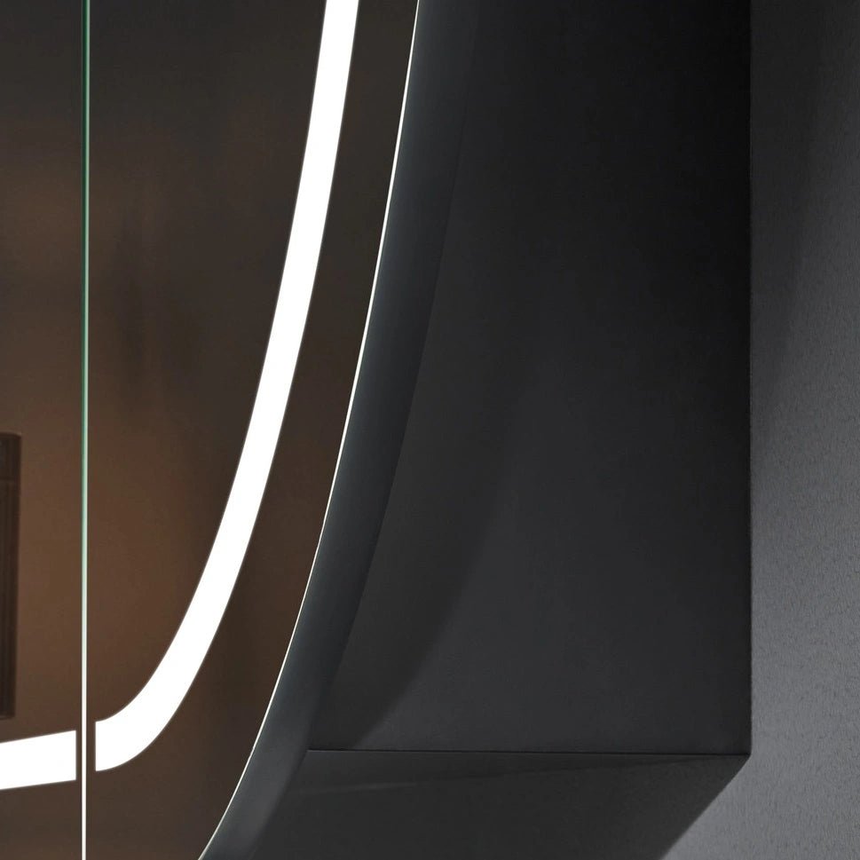 Allison Pill Oval LED Shaving Cabinet Matte Black 900*600*150mm - RJ Bathroom