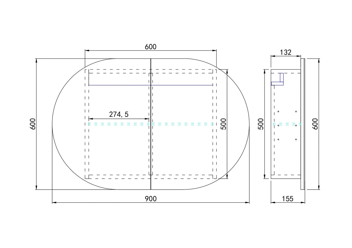 Allison Pill Oval LED Shaving Cabinet Matte Black 900*600*150mm - RJ Bathroom