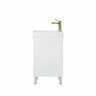 Alpha gloss white 450mm slimline freestanding vanity on legs with matte white solid surface top and brass tap