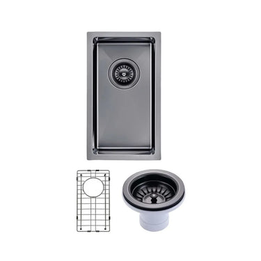 Aquaperla 250x450mm Gunmetal Single Bowl Kitchen Sink - PVD Stainless Steel, Bottom Grid, Top or Undermount