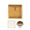 Aquaperla 440x440mm Brushed Brass Single Bowl Kitchen Sink - PVD Stainless Steel, Bottom Grid, Top or Undermount