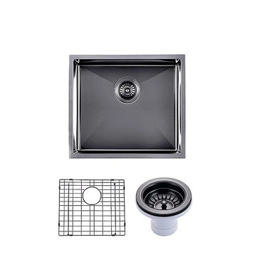 Aquaperla 510x450mm Gunmetal Single Bowl Kitchen Sink - PVD Stainless Steel, Bottom Grid, Top or Undermount