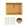 Aquaperla 600x450x300mm Deep Brushed Brass Single Bowl Kitchen Sink - PVD Stainless Steel, Bottom Grid, Top or Undermount