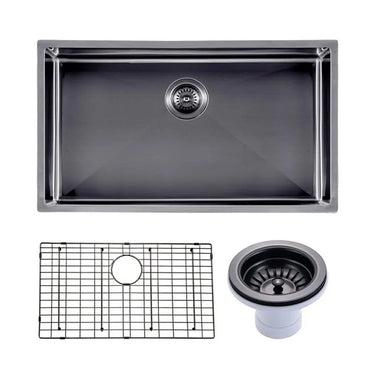 Aquaperla 762x457mm Gunmetal Single Bowl Kitchen Sink - PVD Stainless Steel, Bottom Grid, Top or Undermount