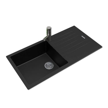 Aquaperla Arete 1000x500mm Matte Black Single Bowl Granite Sink with Drainer