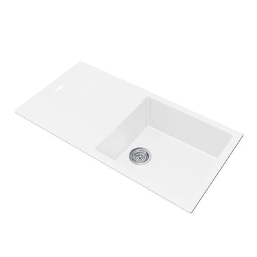 Aquaperla Arete 1000x500mm Matte White Single Bowl Granite Sink with Drainer