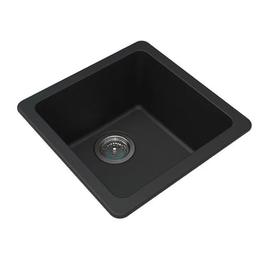 Aquaperla Arete 422x422mm Matte Black Single Bowl Granite Sink