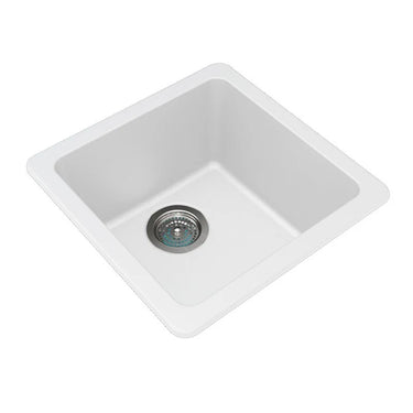 Aquaperla Arete 422x422mm Matte White Single Bowl Granite Sink