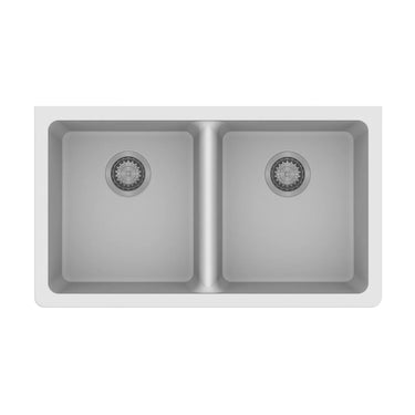 Aquaperla Arete 838x476mm Matte White Double Bowl Granite Sink