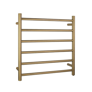 Aquaperla Brushed Brass heated towel rail, 6 bars, round