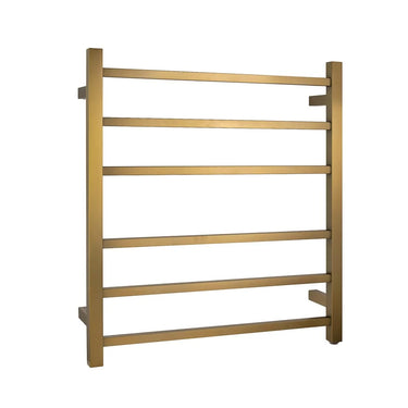 Aquaperla Brushed Brass heated towel rail, 6 bars, square