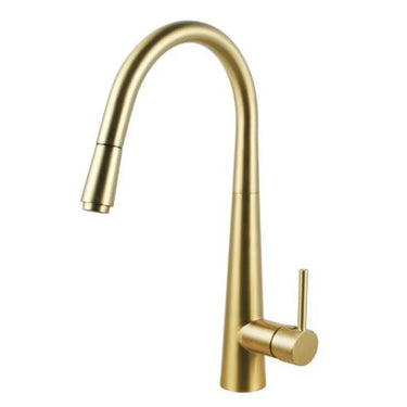 Aquaperla Brushed Brass Pull Out Kitchen Mixer Tap - Tapered Round Body