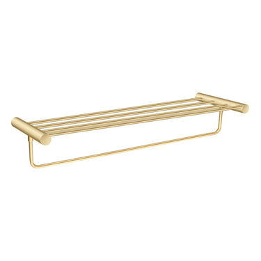 Aquaperla Brushed Brass Towel Shelf with Hanging Rail 600mm