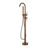 Aquaperla Brushed Copper Freestanding Bath Mixer with Hand Shower - Round Gooseneck, Floor Mounted