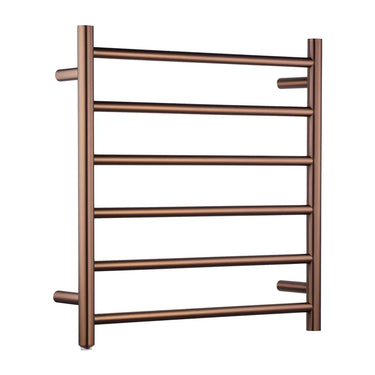 Aquaperla Brushed Copper heated towel rail, 6 bars, round