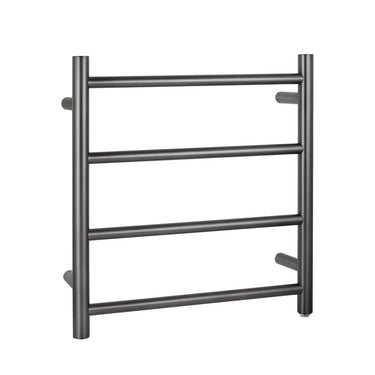 Aquaperla Brushed Gunmetal heated towel rail, 4 bars, round