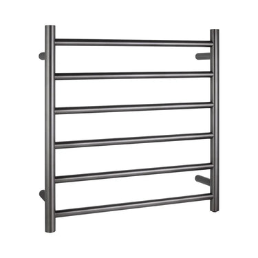 Aquaperla Brushed Gunmetal heated towel rail, 6 bars, round
