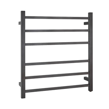 Aquaperla Brushed Gunmetal heated towel rail, 6 bars, square