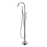 Aquaperla Brushed Nickel Freestanding Bath Mixer with Hand Shower - Round Gooseneck, Floor Mounted