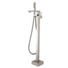 Aquaperla Brushed Nickel Freestanding Bath Mixer with Hand Shower - Square Spout, Floor Mounted