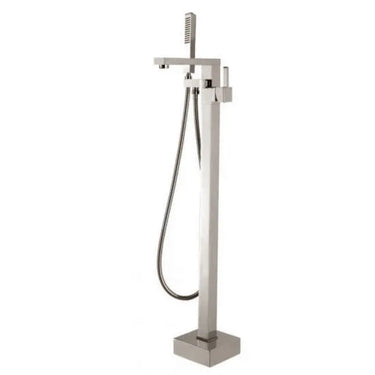 Aquaperla Brushed Nickel Freestanding Bath Mixer with Hand Shower - Square Spout, Floor Mounted