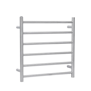 Aquaperla Brushed Nickel heated towel rail, 6 bars, round