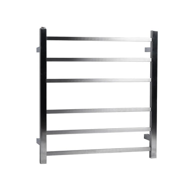 Aquaperla Brushed Nickel heated towel rail, 6 bars, square
