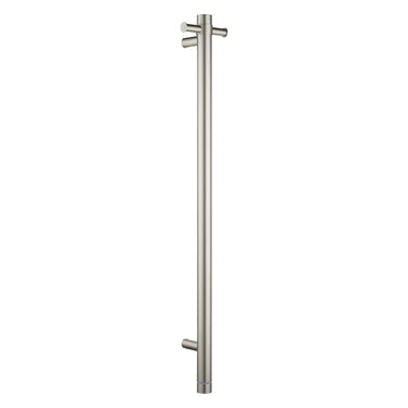 Aquaperla Brushed Nickel heated towel rail, single vertical bar with timer
