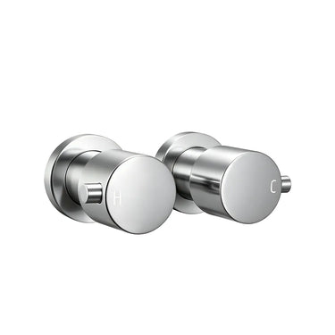 Aquaperla Brushed Nickel Round Shower Wall Taps - Knob Handles