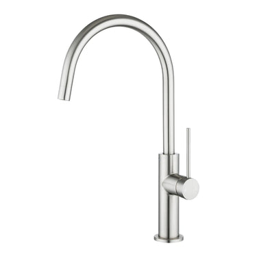 Aquaperla Brushed Nickel Slim Gooseneck Kitchen Mixer Tap - Pin Lever