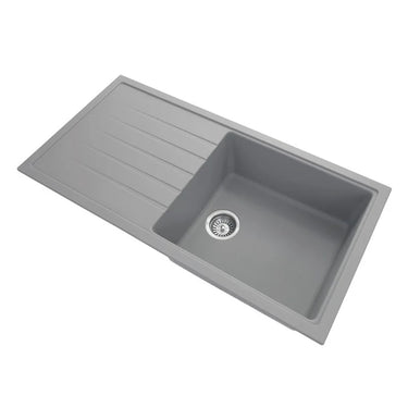 Aquaperla Carysil 1000x500mm Concrete Grey Single Bowl Granite Sink with Drainer