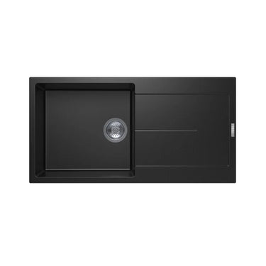 Aquaperla Carysil 1000x500mm Matte Black Single Bowl Granite Sink with Drainer & Tap Holes