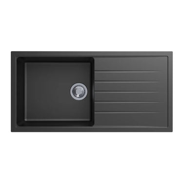 Aquaperla Carysil 1000x500mm Matte Black Single Bowl Granite Sink with Drainer
