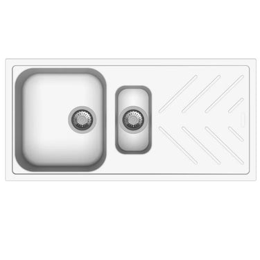 Aquaperla Carysil 1000x500mm Matte White 1 & 1/4 Bowl Granite Sink with Drainer