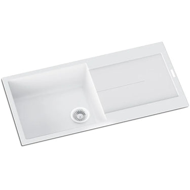 Aquaperla Carysil 1000x500mm Matte White Single Bowl Granite Sink with Drainer & Tap Holes