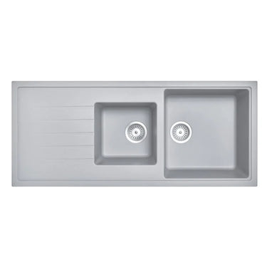 Aquaperla Carysil 1160x500mm Concrete Grey 1 & 1/2 Bowl Granite Sink with Drainer