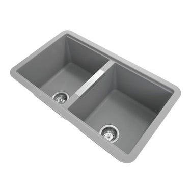 Aquaperla Carysil 824x481mm Concrete Grey Double Bowl Granite Sink