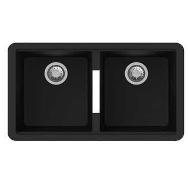 Aquaperla Carysil 824x481mm Matte Black Double Bowl Granite Sink