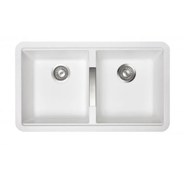 Aquaperla Carysil 824x481mm Matte White Double Bowl Granite Sink