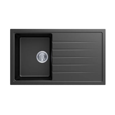 Aquaperla Carysil 860x500mm Matte Black Single Bowl Granite Sink with Drainer